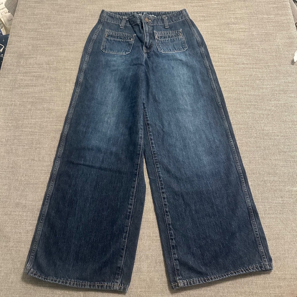 Old Navy Baggy Wide Leg Jeans Womens 4 Dark Wash High Rise Drapey Denim